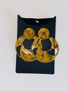 Marbled Yellow Hoop Drop Earrings for Women